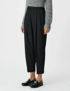 Pantalon noir cropped à revers Femme