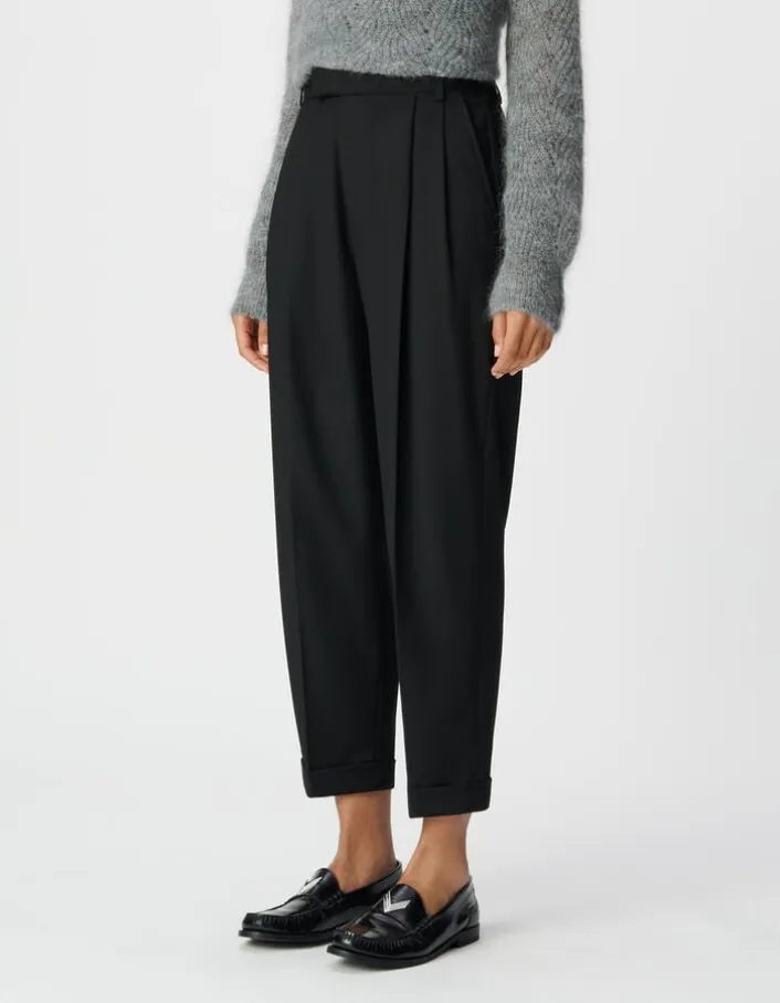 Pantalon noir cropped à revers Femme