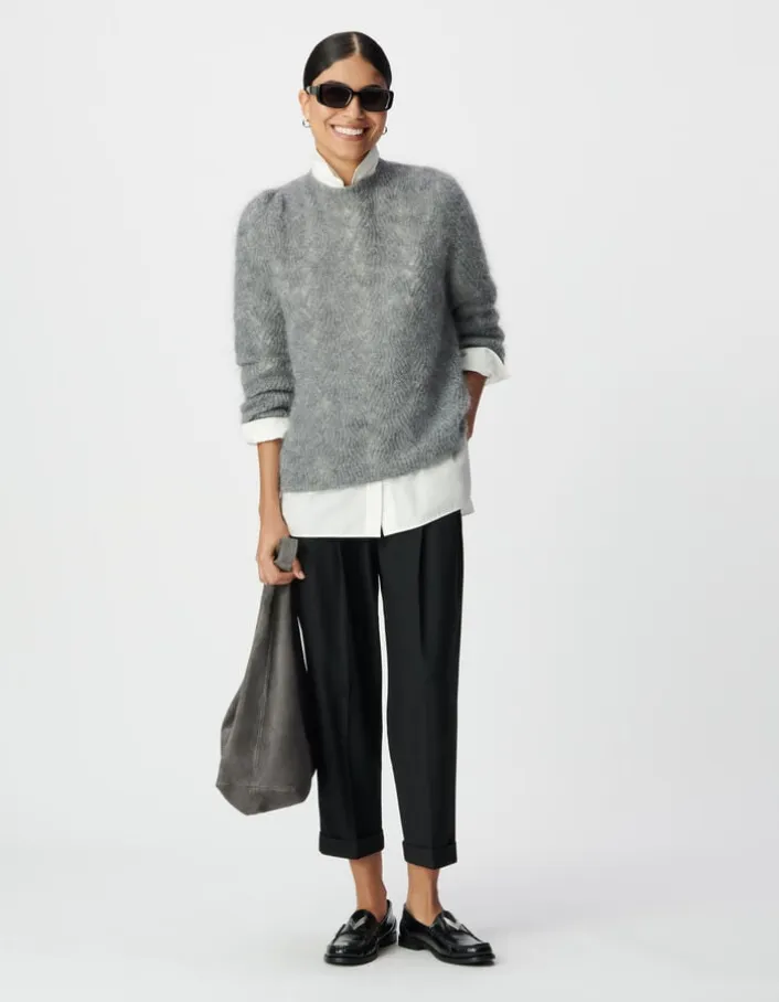 Pantalon noir cropped à revers Femme