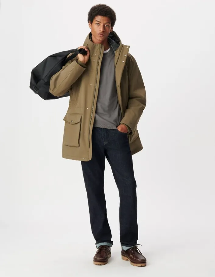 Parka à capuche kaki doublure carreaux Homme