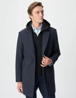 Parka marine parementure capuche amovible Homme