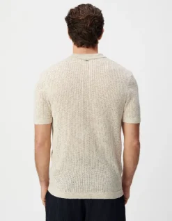 Polo beige tricot ajouré fantaisie Homme