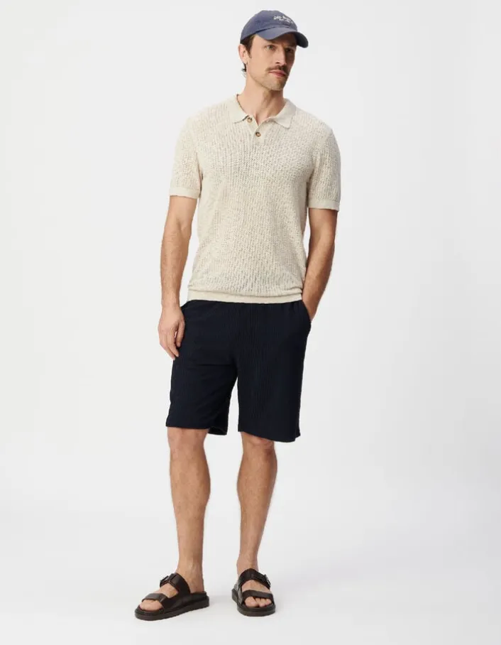 Polo beige tricot ajouré fantaisie Homme