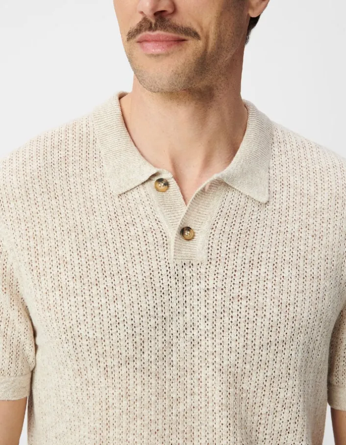 Polo beige tricot ajouré fantaisie Homme
