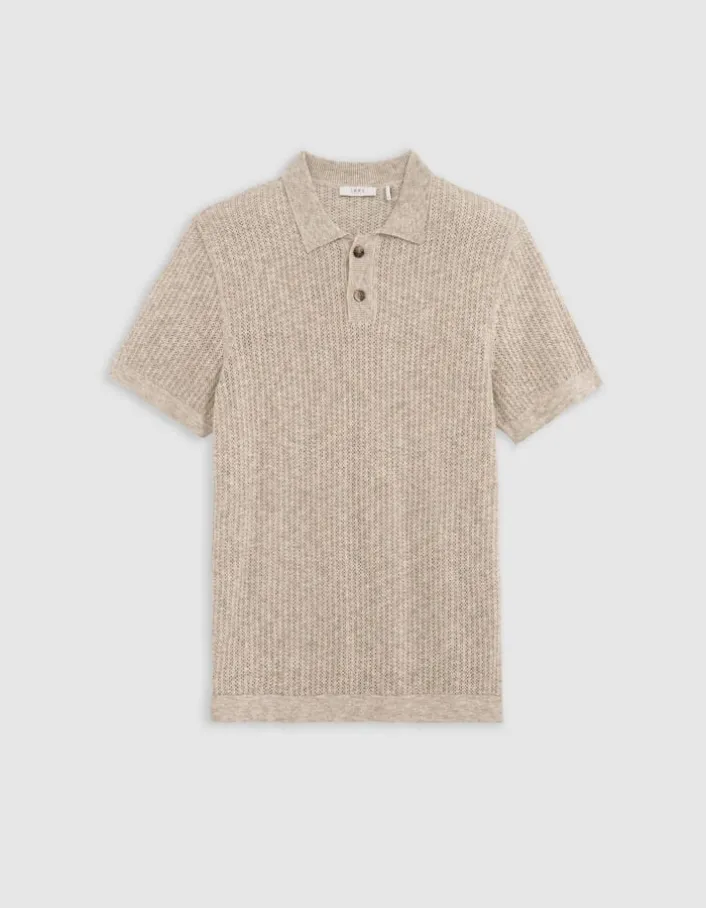 Polo beige tricot ajouré fantaisie Homme