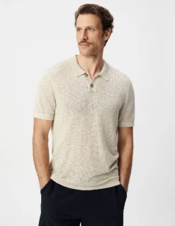 Polo beige tricot ajouré fantaisie Homme