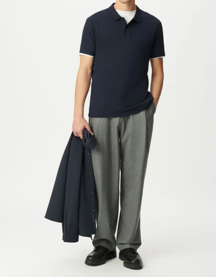 Polo bleu marine en coton modal Homme