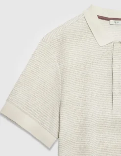 Polo manches courtes beige fines rayures Homme