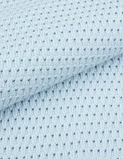 Polo manches courtes bleu ciel tricot relief ajouré Homme