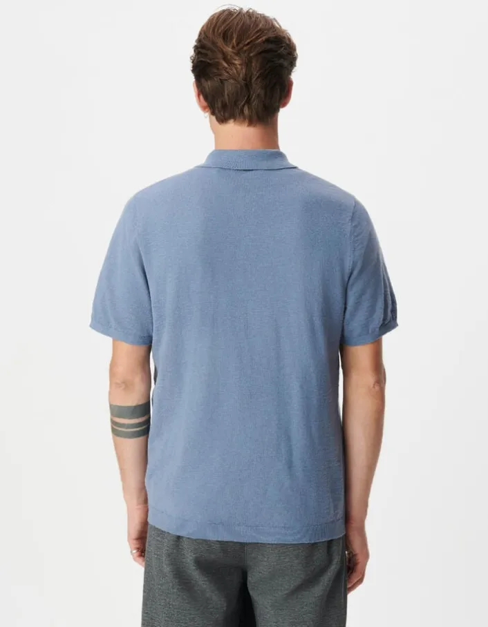 Polo manches courtes bleu coton flammé Homme