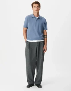 Polo manches courtes bleu coton flammé Homme