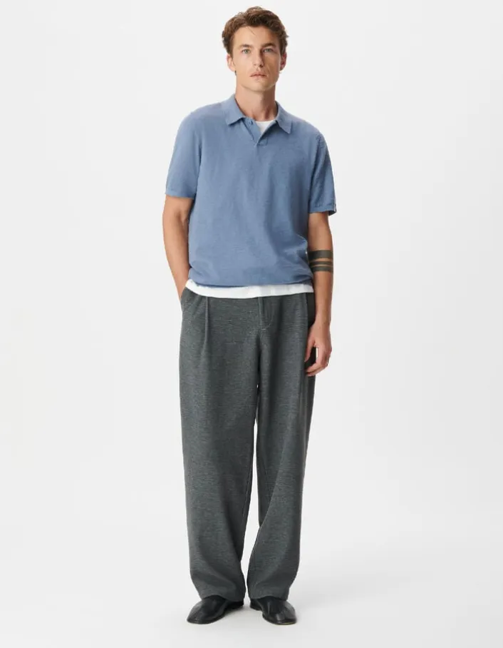 Polo manches courtes bleu coton flammé Homme