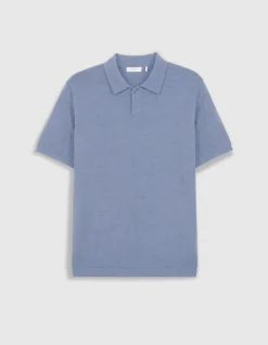 Polo manches courtes bleu coton flammé Homme