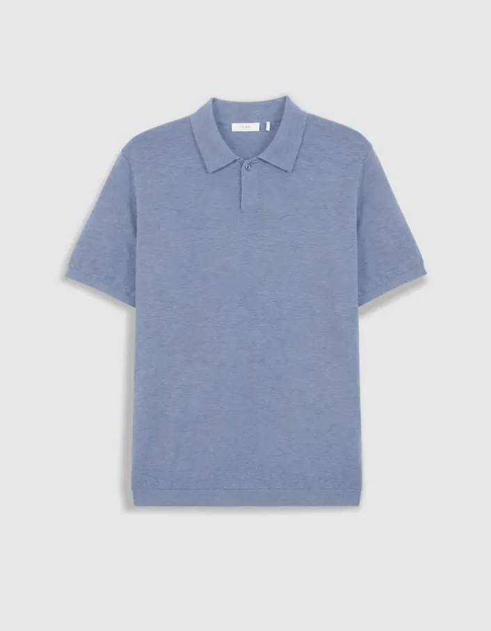 Polo manches courtes bleu coton flammé Homme