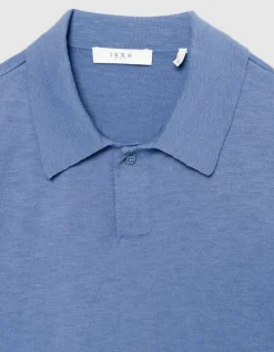 Polo manches courtes bleu maille flammée Homme