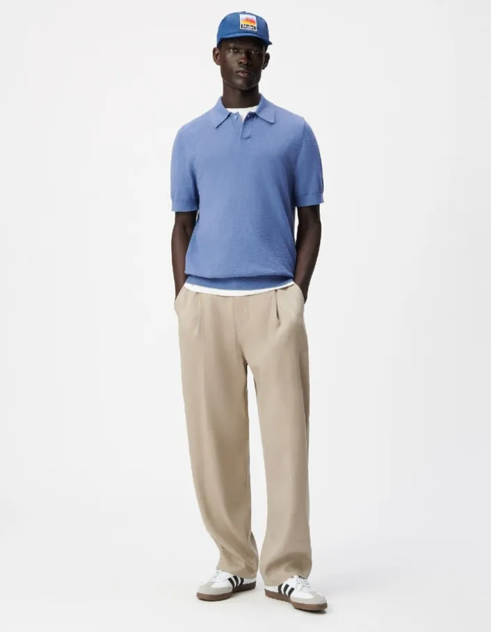 Polo manches courtes bleu maille flammée Homme