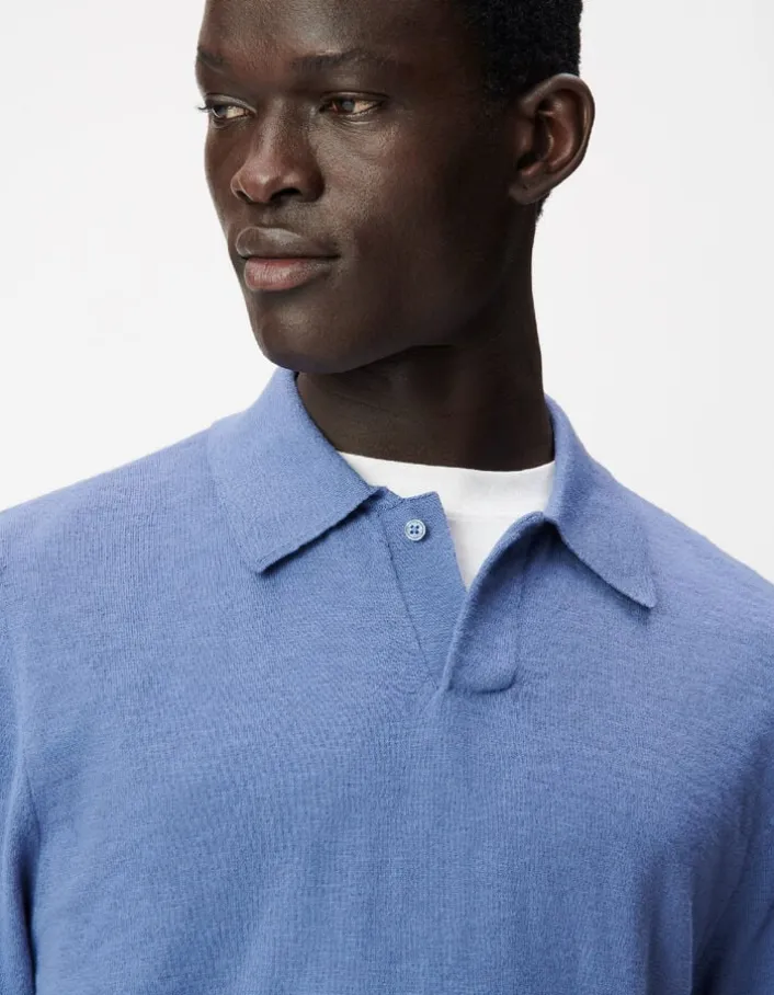 Polo manches courtes bleu maille flammée Homme
