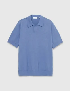 Polo manches courtes bleu maille flammée Homme