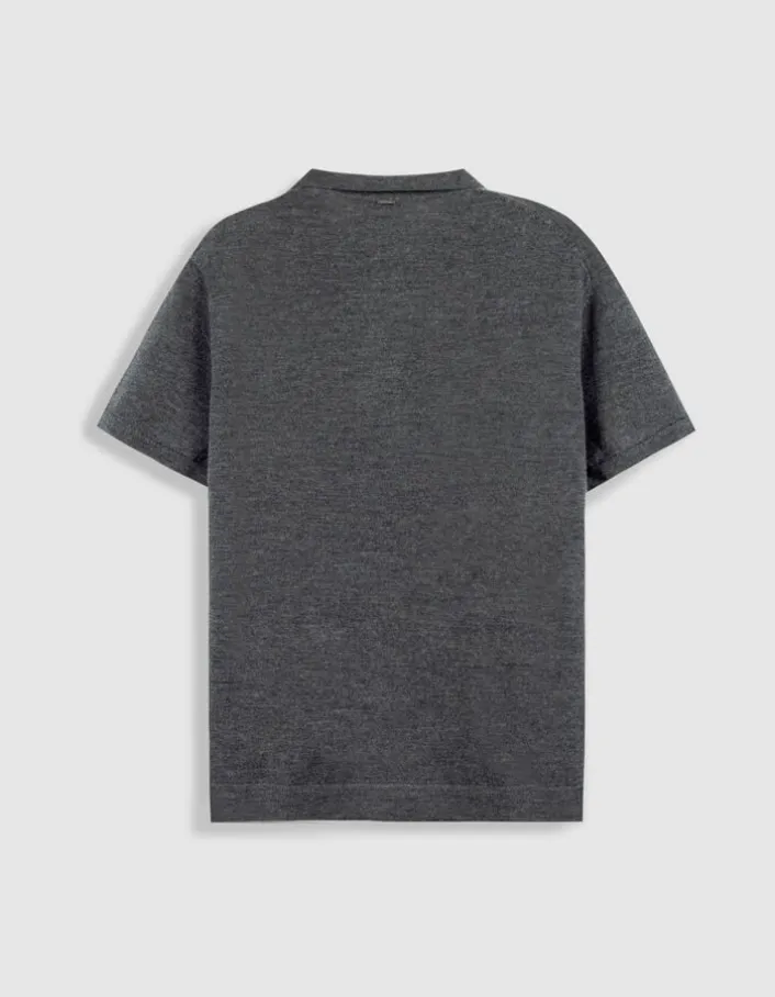 Polo manches courtes gris tricot 100% laine Homme