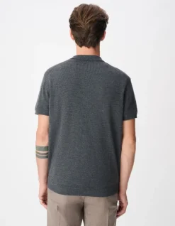 Polo manches courtes gris tricot 100% laine Homme