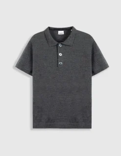 Polo manches courtes gris tricot 100% laine Homme