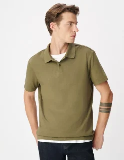 Polo manches courtes kaki coton modal Homme
