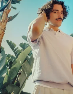 Polo manches courtes lilas maille flammée Homme