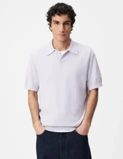 Polo manches courtes lilas maille flammée Homme