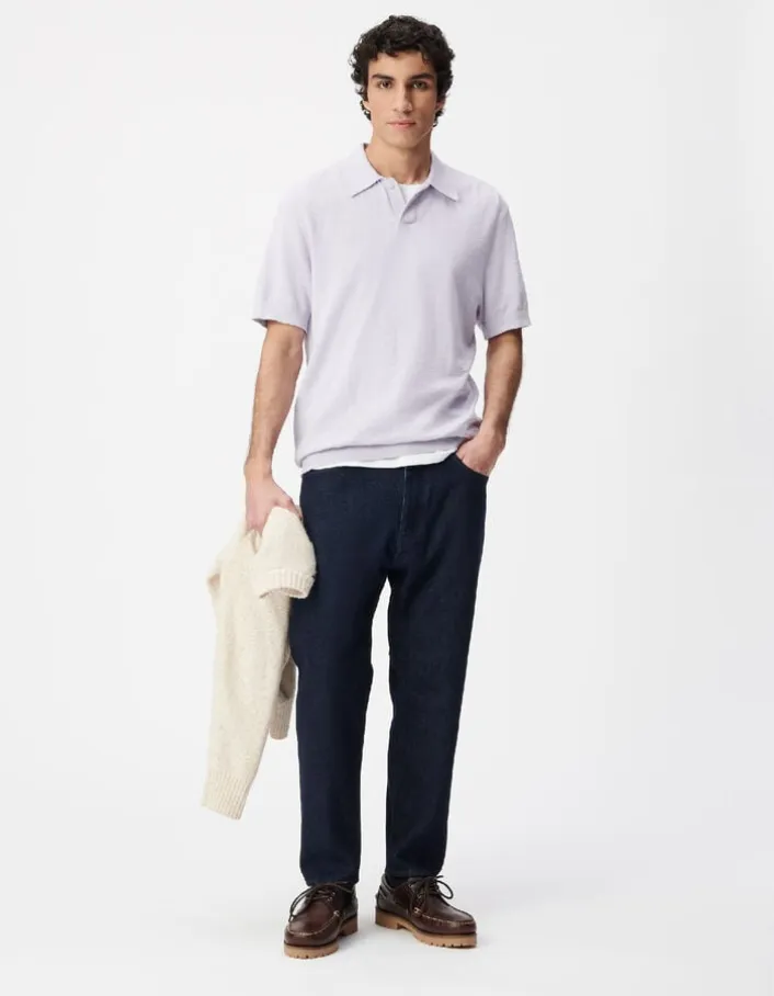 Polo manches courtes lilas maille flammée Homme