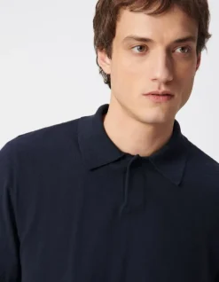 Polo manches courtes marine maille flammée Homme