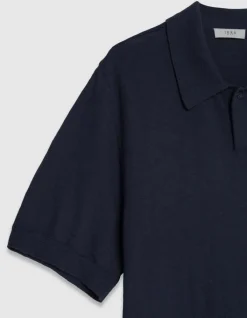 Polo manches courtes marine maille flammée Homme