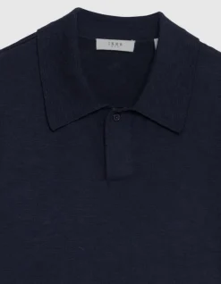 Polo manches courtes marine maille flammée Homme