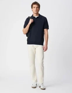Polo manches courtes marine maille flammée Homme