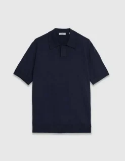 Polo manches courtes marine maille flammée Homme