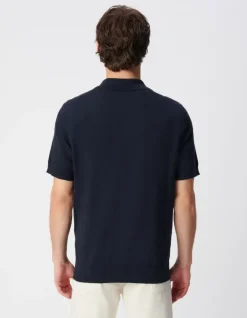 Polo manches courtes marine maille flammée Homme