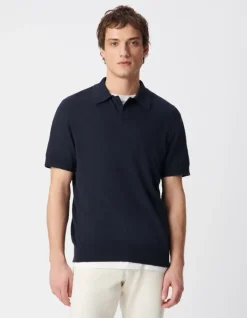 Polo manches courtes marine maille flammée Homme