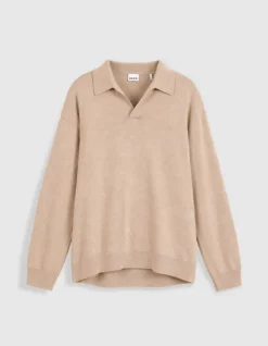 Polo manches longues marron beige Homme