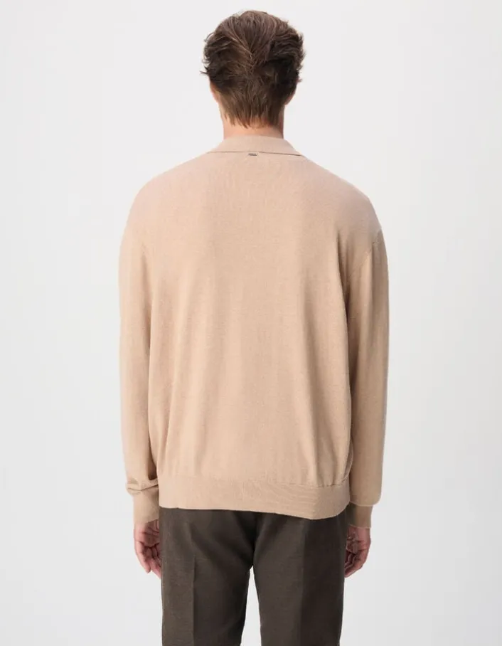 Polo manches longues marron beige Homme