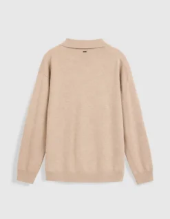 Polo manches longues marron beige Homme