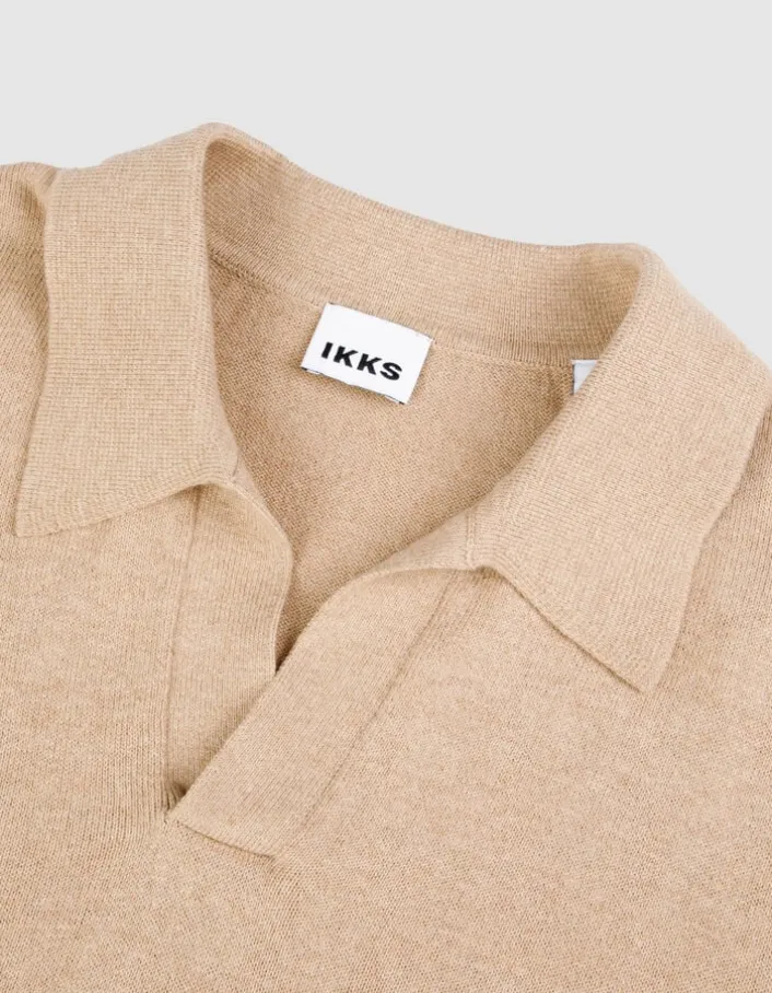 Polo manches longues marron beige Homme