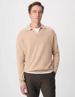 Polo manches longues marron beige Homme