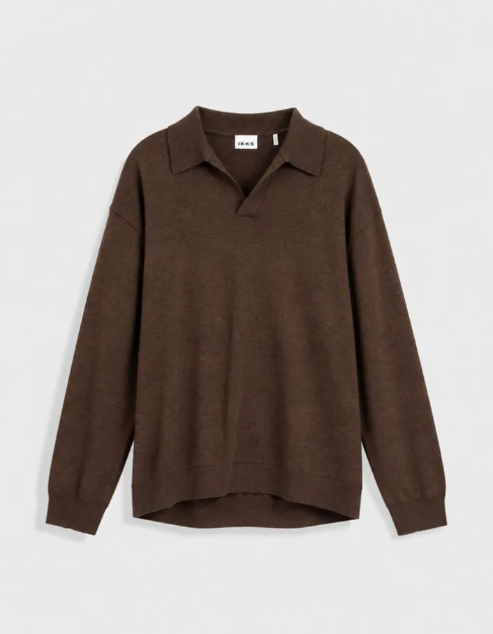 Polo manches longues marron tricot Homme