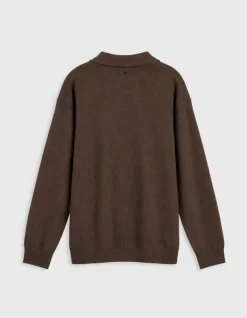 Polo manches longues marron tricot Homme