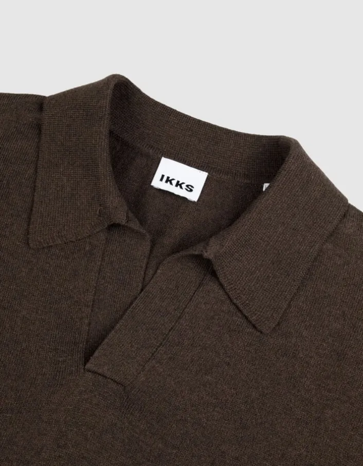 Polo manches longues marron tricot Homme