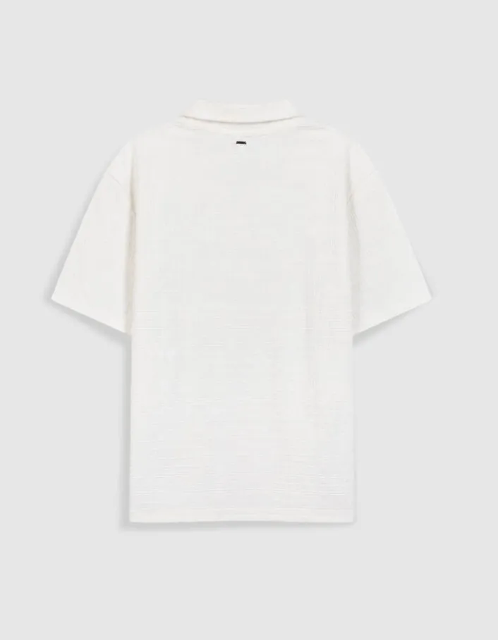 Polo zippé blanc jacquard carreaux Homme