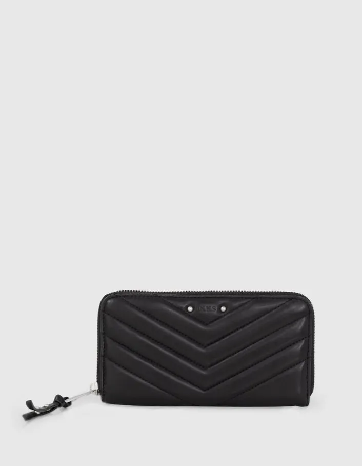 Portefeuille 1440 Compagnon noir cuir matelassé Femme