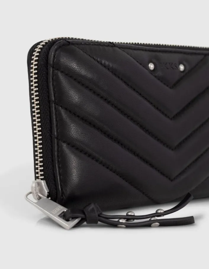 Portefeuille 1440 Compagnon noir cuir matelassé Femme