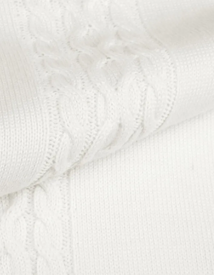Pull blanc tricot 100% laine motif torsades Femme