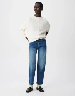 Pull blanc tricot 100% laine motif torsades Femme