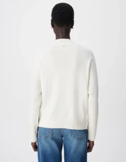 Pull blanc tricot 100% laine motif torsades Femme